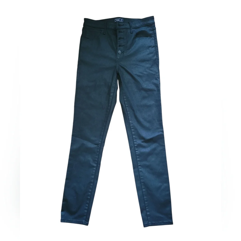 Abercrombie and Fitch high rise super skinny ankle jeans coated black button fly - Picture 5 of 7